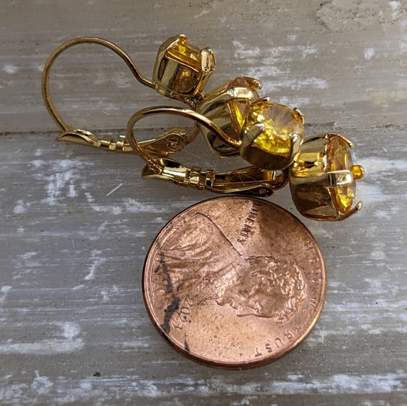 7.2 Total Carats Genuine Bright Yellow Sapphire in 14K Gold Plated Earrings - Picture 4 of 4